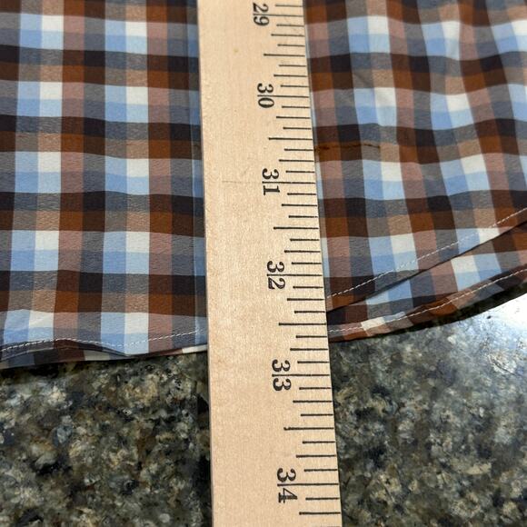 Proper Sport Mens Plaid Button Up Shirt 2XT Brown Blue White Wrinkle Resistant - Picture 8 of 9
